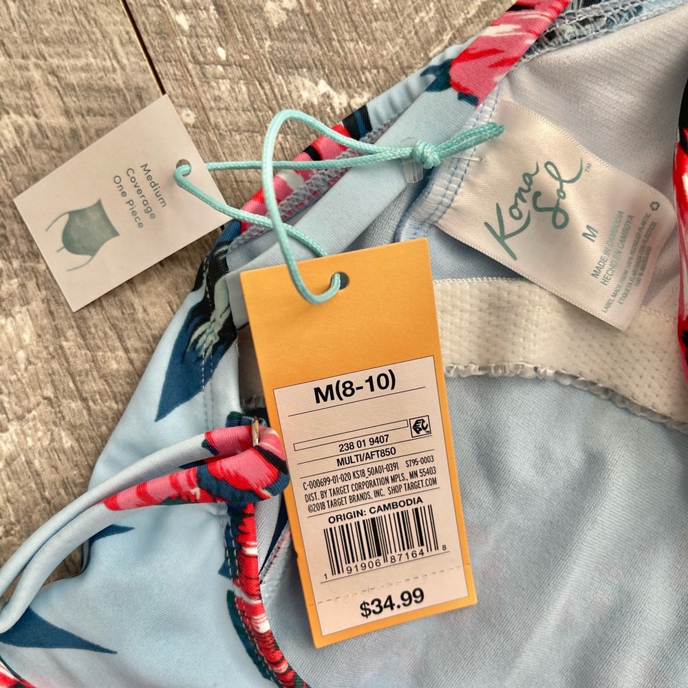 Kona Sol Blue Tropical One-Piece Medium Coverage Padded Swimsuit - NWT - Picture 5 of 7
